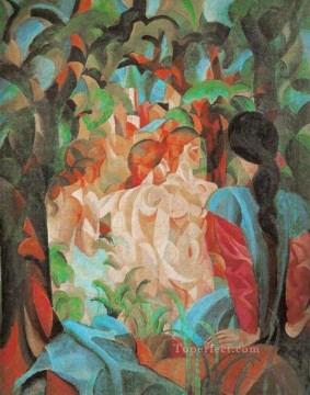  Chen Oil Painting - Bathing Girls with Town in the Background Badende Madchenm it St adtim Expressionist